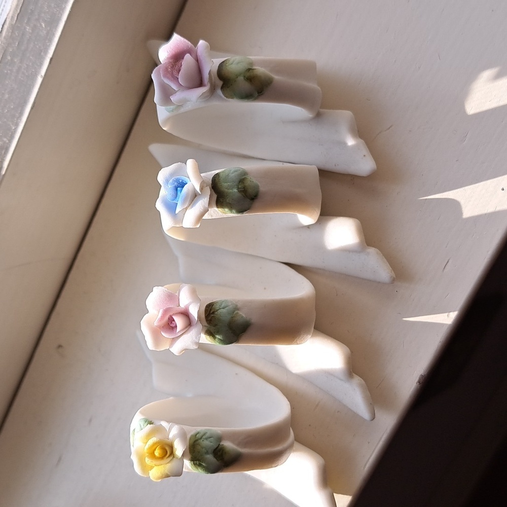 Vintage Porcelain Bisque Flowered Napkin Holder